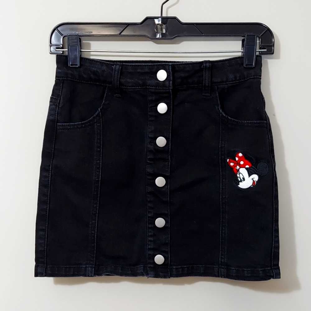 Juniors Button-front Minnie Mouse Denim Mini Skirt, Large (Juniors 14-16) Y2K